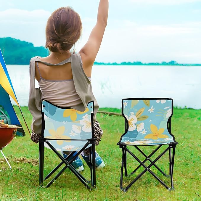 White Yellow Flowers Portable Camping Chairs Folding Chair - Durable Oxford Fabric Lightweight Iron Frame Easy Fold Design - Ideal for Outdoor Activities Camping Fishing and Travel