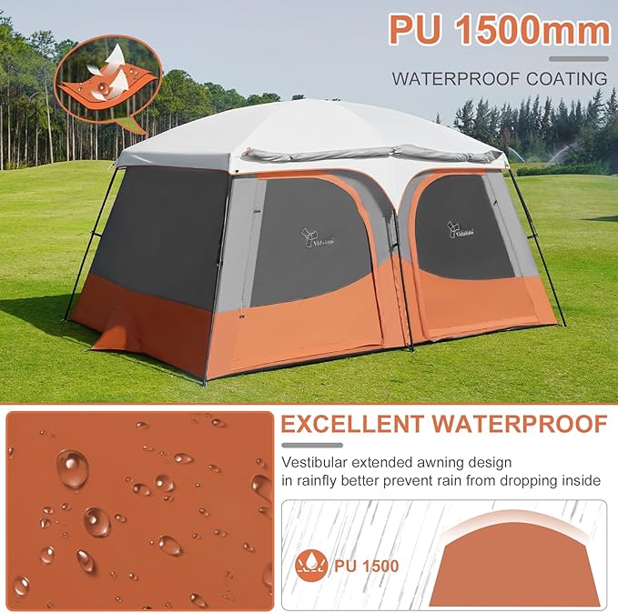 Vidalido Tents6-8 Person Camping Tent with Extended Vestibule2 Room Weather Resistant Family TentsEasy Install Waterproof Outdoor Tent for Backpacking and Camping Hiking