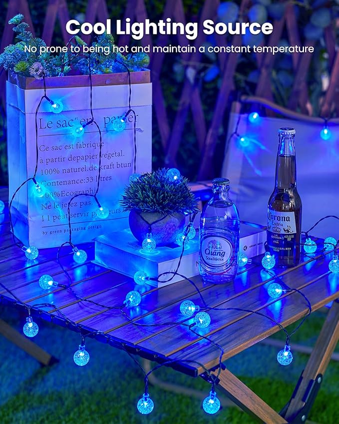 Solar String Lights Outdoor Waterproof 2 Pack 60 LED 36.5 FT Each 8 Lighting Modes Solar Powered Patio Lights for Garden Yard Porch Wedding Party Decor (Blue)