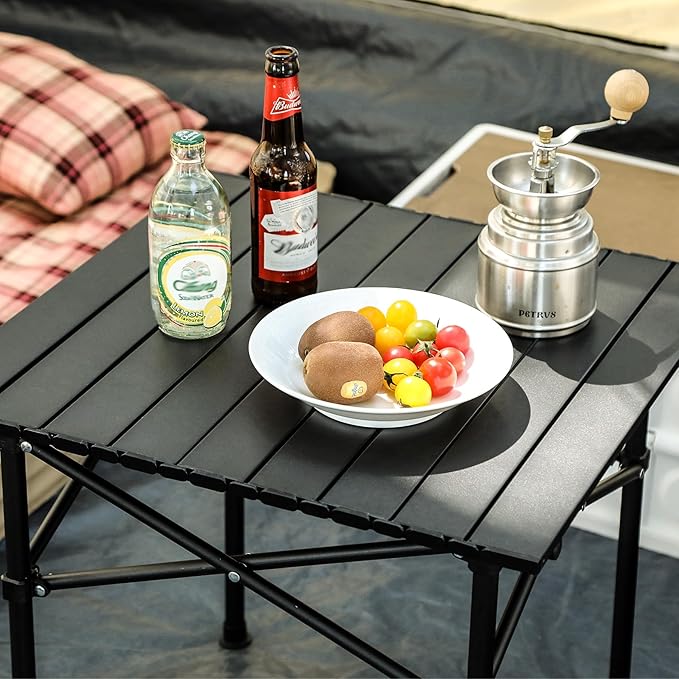 REDCAMP Folding Roll Up Camping Table 20x20.5 Lightweight Portable Compact Beach Table for OutdoorPicnicHikingBlack