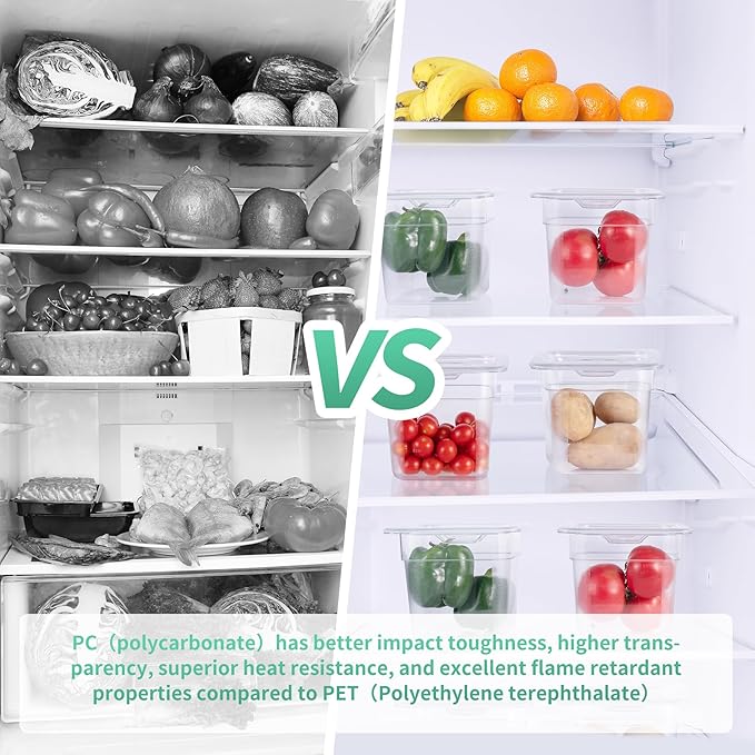 6Pack Food Pans 1/6 Size 6 Inch Deep Commercial Food Storage Containers Polycarbonate Clear (Click to select 1/6 Size 6 Deep With lid)