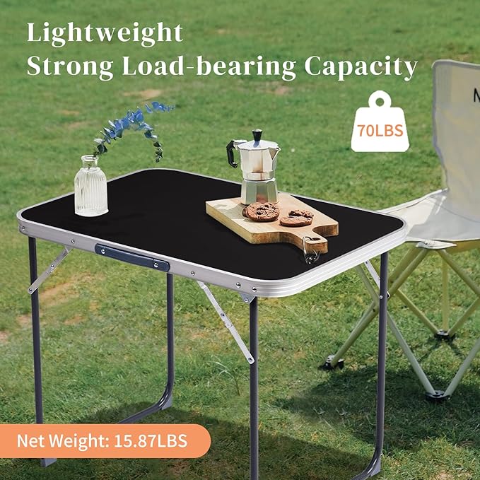 Portable Camping Table with Carrying HandleOutdoor Folding TableFolding Dining Tablefor Camping and Party (Black 2.3ft)
