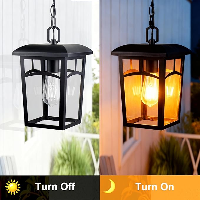 Outdoor Hanging Light Farmhouse Black Porch Pendant Lantern with Clear Glass E26 Base Modern Exterior Chandelier for Front Door Patio Entryway Gazebo Backyard