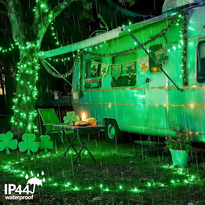 YEGUO Christmas Lights Battery Operated 2 Pack Each 33ft 100 LED Green String Lights Outdoor Waterproof Green Wire Fairy Christmas Light Indoor with Remote