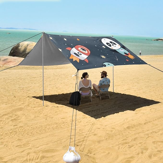 Panda Flying in Outer Space Camping Sun Shelter Beach Tent Portable Beach Sun Shade Outdoor Canopy for Camping Trips Fishing Picnic