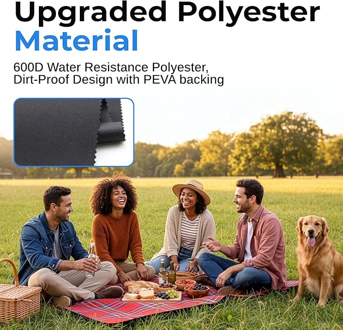 scuddles Extra Large Picnic Blanket – 59 x 53 Waterproof &amp Sandproof Outdoor Mat with Soft 3-Layer Comfort Foldable Design &amp Carry Strap for Beach Camping Travel Parks &amp Family Picni