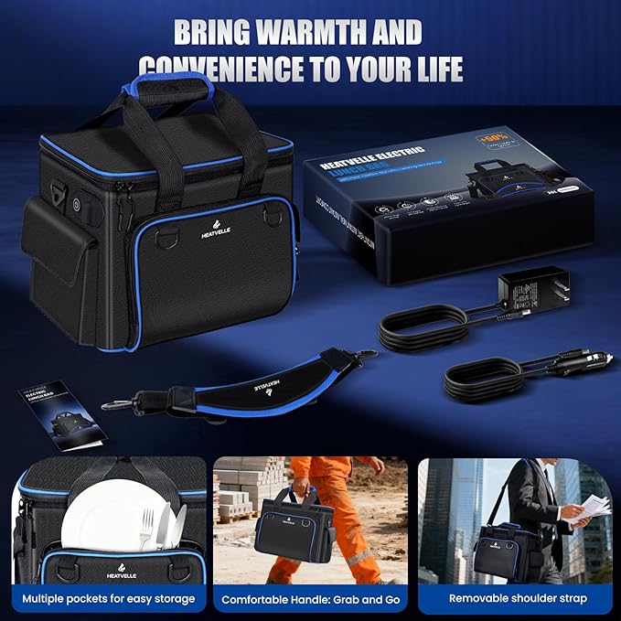 20L Large Heated Lunch Box Insulated Lunch Bag Auto Temp Control Electric Lunch Box for Adults Men 12/24/110V Portable Food Warmer for Truck/Car/Work/Travel Lonchera Eléctrica Portátil