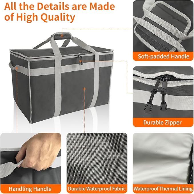 D&ampONEHOS XXXL Insulated Food Delivery Bag with Side Handles Insulated Grocery Bag for HOT/COLD Food Reusable Fit for Uber Eats Doordash (23”x14”x15”)