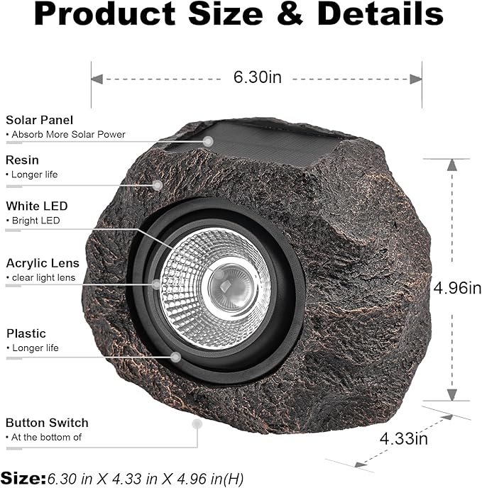 Solar Rock Lights Outdoor Garden Waterproof - Super Bright LED Solar Spotlights Solar Powered Landscape Path Decorative Garden Stone Lights for Pathway Walkway Yard Patio (4 Pack)