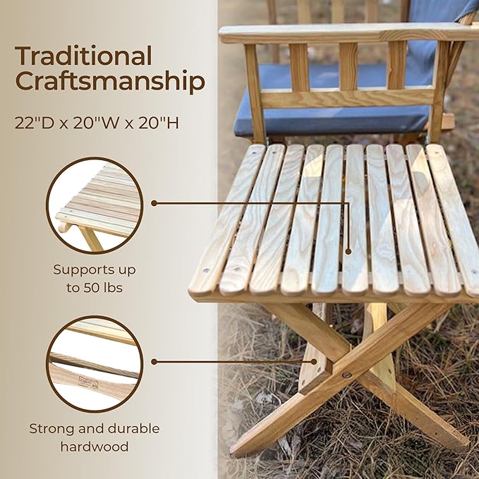 BYER OF MAINE Pangean Folding Wooden Side Table – 22 L x 20 W x 20 H Folding Ash Wood Table for Patio Porch Balcony Camping &amp Garden Use