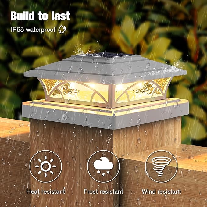 Solar Post Cap Lights Outdoor 12pack White Deck Fence Post Lights Solar Powered with 16LEDS 2 Lighting Modes 4x4/5x5/6x6 Waterproof Fence Post Lights for Garden Patio Porch Backyard