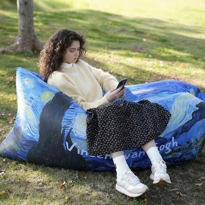 Inflatable Couch Air Sofa Hammock Portable–Folds Compactly–400lb Weight Capacity–63 x 30 x 21-Waterproof Anti Air Leaking Design Camping Chair for Traveling Beach Picnics &amp Camping(Starry Night