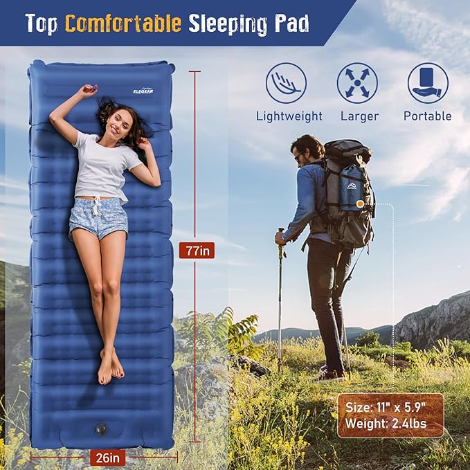 Elegear CumbreX Single Sleeping Pad for Camping 4.7 Ultra-Thick Inflatable Camping Sleeping Pad with Built-in Foot Pump &amp Quick Inflation Portable Camping Sleeping Mat for Backpacking Hiking Te