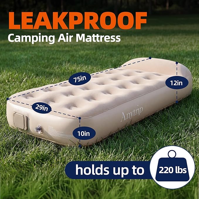 Twin Air MattressPortable Inflatable Blow Up Mattress Plus Pillow with Built-in PumpWaterproof Self Inflating Air Bed Guest Bed for Camping Home Hiking Travel Outdoor
