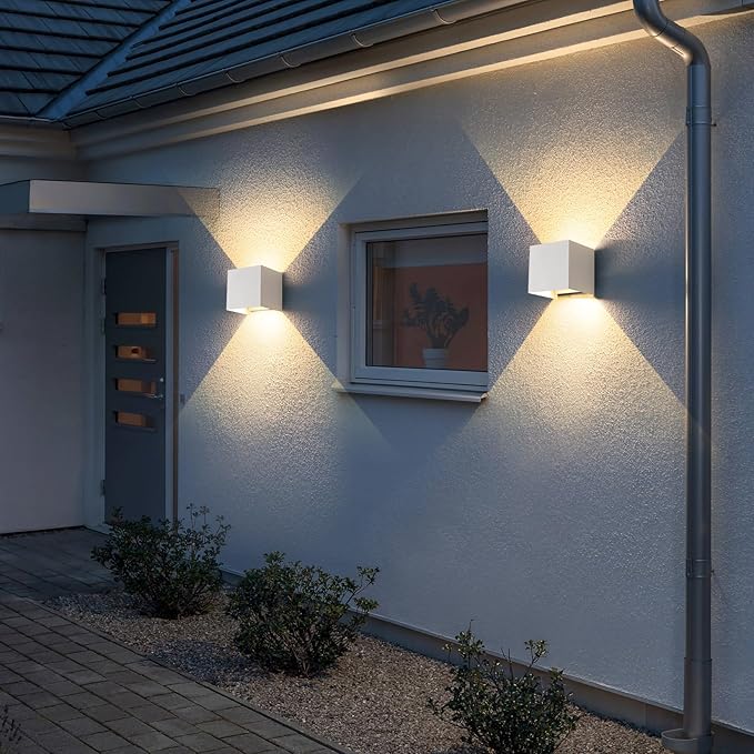 Outdoor Wall Sconce Lights &amp Indoor Wall SconcesETL Listed White Square Wall Lights3-Color-Temperature Selectable4.33-Inch15W Up and Down Lights Outdoor Porch Lights Waterproof Light(4 Pack)