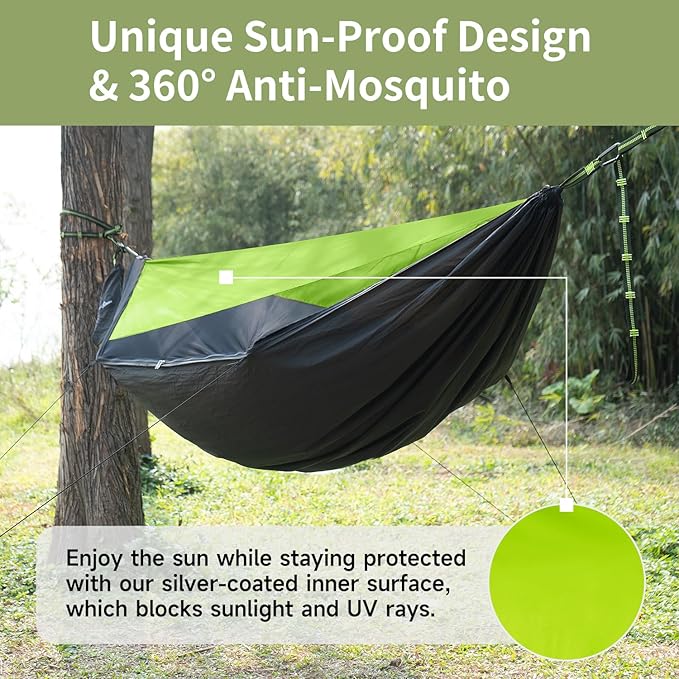 Camping Hammock with Mosquito Net and Sunshade Backpacking Hammock with Ridge Rope Tree Straps Lightweight Portable Hammocks for Outside Hiking and Travel