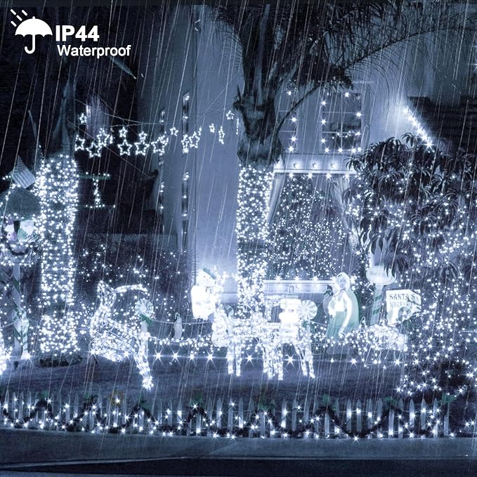 weillsnow 164 FT 500 LED Christmas Lights Outdoor Waterproof Christmas Fairy Lights with Timer Plug in White LED String Lights with 8 Modes for Bedroom Wedding Party Xmas Decoration