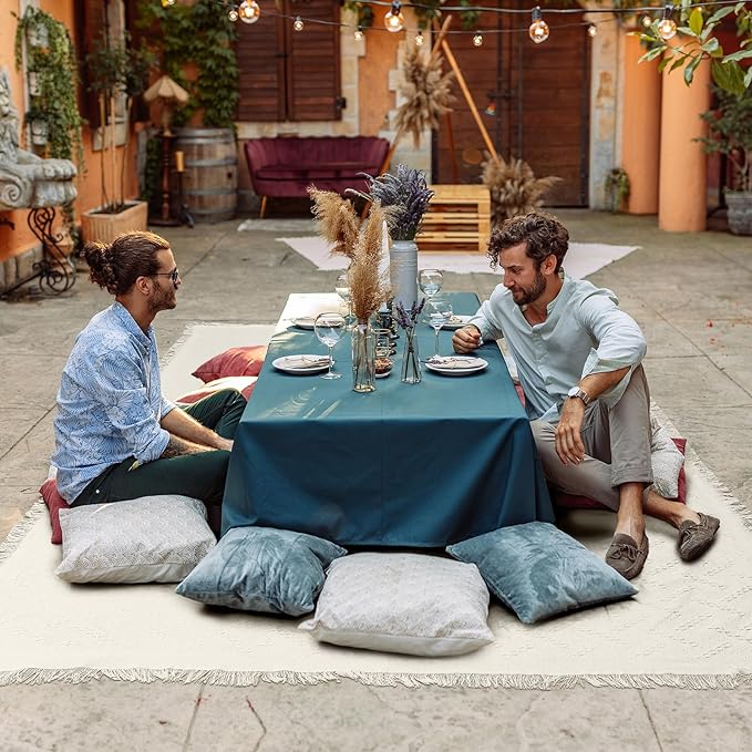 Extra Large Outdoor Picnic Blanket Oversize Beach Woven Cotton Yarn Blanket with Fringe Machine Washable Sandproof Portable for Spring Summer Camping Beach Park (Beige)