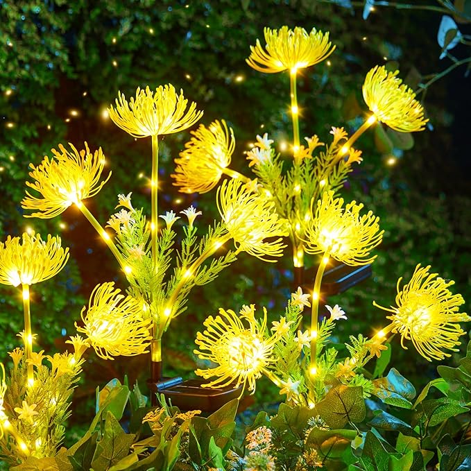 Brightown Outdoor Solar Garden Lights - 4 Pack LED Solar Flower Lights with Glowing Flowers &amp Stems More Realistic Bigger Solar Panel Waterproof Solar Lights for Outside Yard Patio Home Yellow