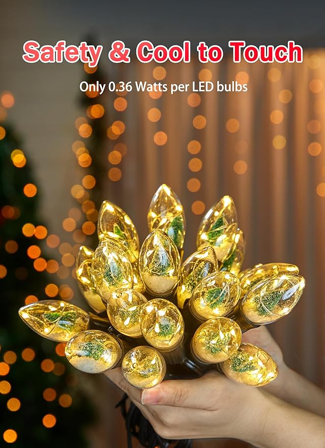 C9 LED Christmas Lights Outdoor 25 Ft C9 String Lights with 20 Shatterproof LED Bulbs 3 Light Mode Connectable Waterproof Christmas Tree Lights for Outside Indoor Holiday Garden Decor Warm White