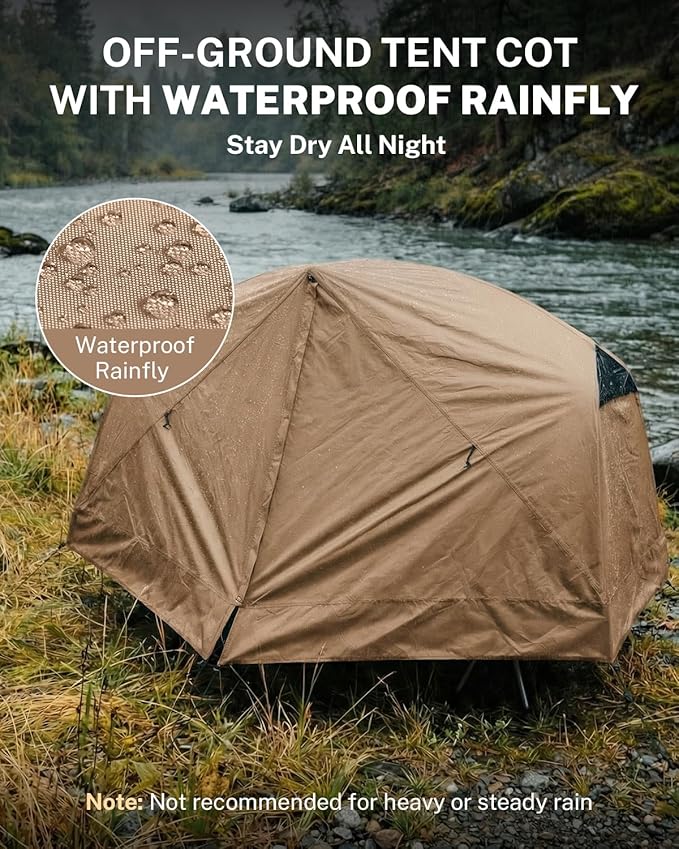 Gonex Camping Tent Cot for Adults 1-Person Off-Ground Folding Portable Easy Set-up Tent Cot Combo for Hiking Backpacking Car &amp Motorcycle Camping(31.5 W X 78.7 L)-Khaki