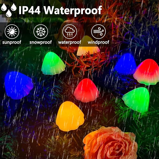 OZS 2PK 32LED 55FT Mushroom Solar Garden Lights Outdoor Solar String Lights Waterproof with 8 Lighting Modes Solar Garden Decor for Outside Pathway Light for Yard Decoration (Multicolor)