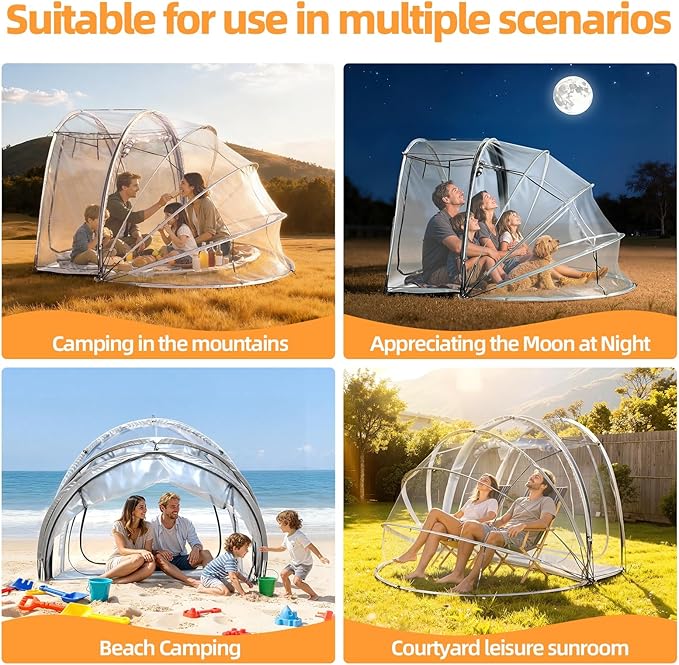 Pop Up Bubble Tent 4 Person Portable Clear Dome Weather Proof Garden Tent Waterproof Outdoor Camping Shelter with Vent Window Screen House for PartyBackyardsCampingSports