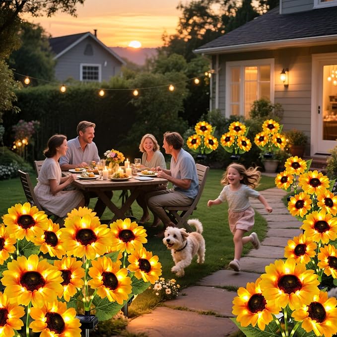 Solar Garden Lights Outdoor 3 Pack Sunflower Lights with 9 Large Sunflower Waterproof Garden Decor Birthday Gifts for Mom Grandma Decorative Solar Flowers for Pathway Patio Yard Fall Decorations