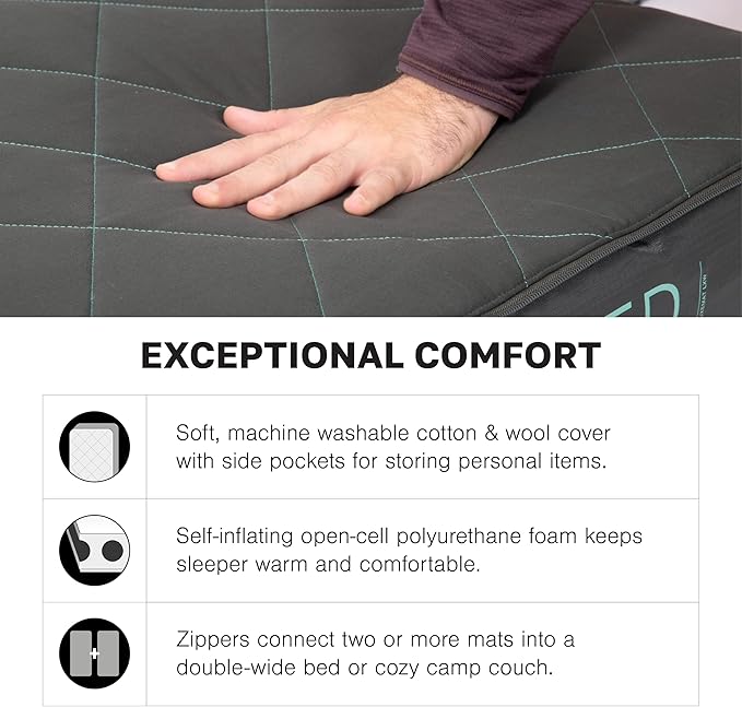 Exped LuxeMat Single LXW - Self Inflating Luxury Sleeping Mat 4” Foam Pad Pump Included