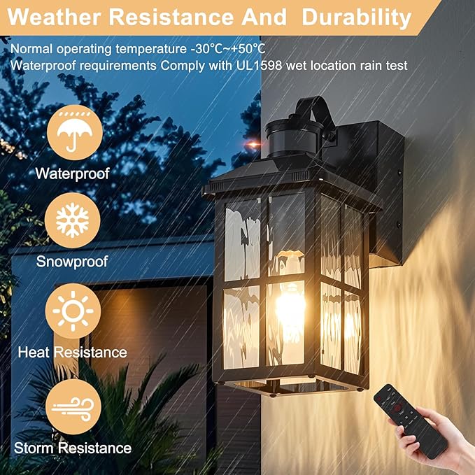 Porch Lights with GFCI Outlet with RemoteDusk to Dawn Motion Sensor Outdoor Light Upgraded 4 Lighting Modes Exterior Fixture Waterproof Outside Lights for House Patio Garage