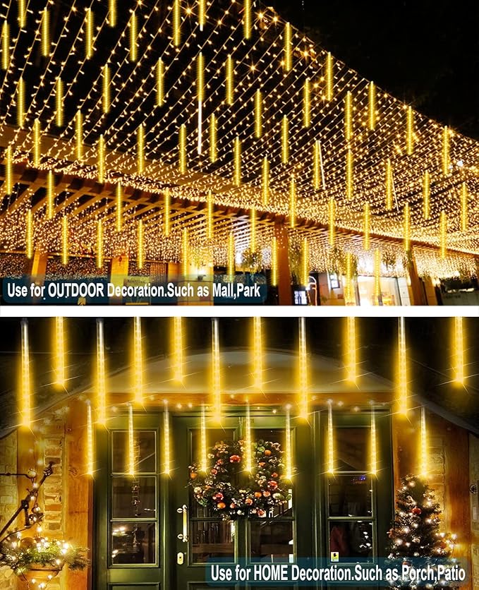 Meteor Shower Lights Outdoor Easter Lights UL Certified 20 Inch 20 Tubes 1080 LED Falling Rain Drop Lamp Snowfall Icicle Cascading String Lights for Xmas Holiday Tree Garden Decor Warm White