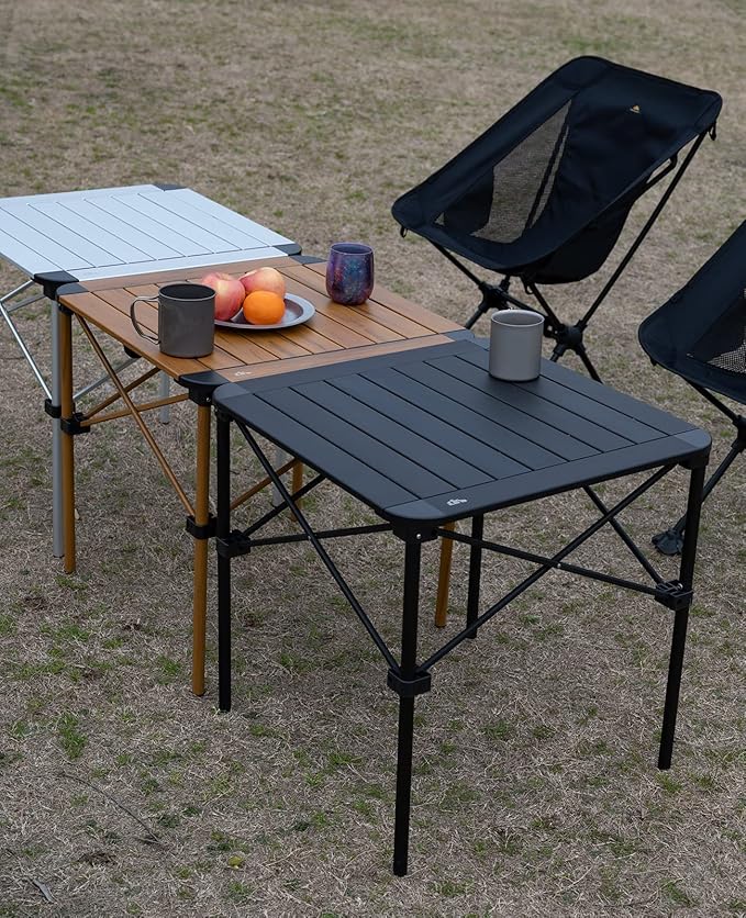 iClimb Lightweight Stable Alu. Folding Square Table Roll Up Top with Carry Bag for Camping Picnic Backyards BBQ Camp Kitchen (Black M)