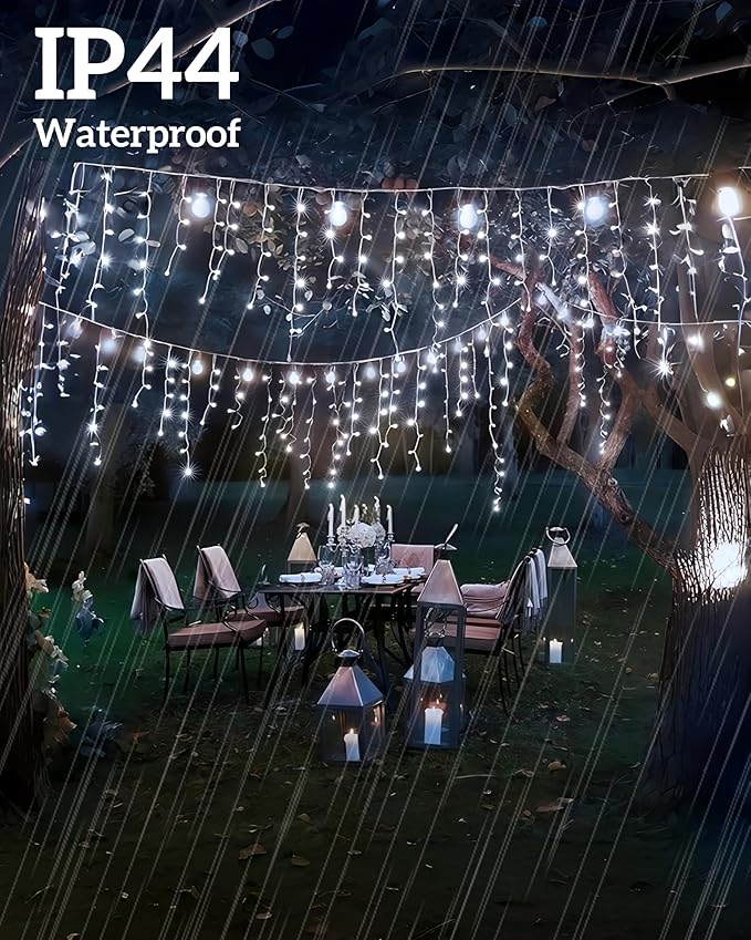 Solar Christmas Lights Outdoor 640LED 16Ft+60Ft Solar Icicle Lights Waterproof with 13 Modes Rechargeable for Outside Roof Fence Christmas Decorations
