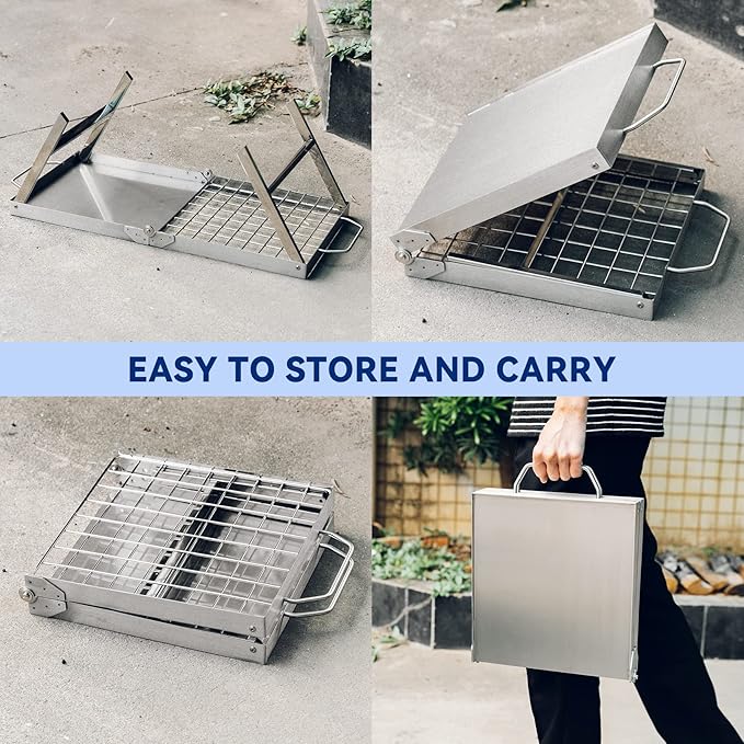 Skyflame Folding Campfire Grill Portable Stainless Steel Camping Grill Grate and Camp Grill Griddle with Collapsible Legs for Versatile Outdoor Backpacking BBQ Over Fire Pit Cooking