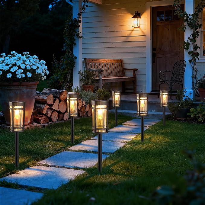 iBaycon Solar Pathway Lights 8 Pack LED Solar Powered Garden Lights Outdoor Waterproof for Yard Path Landscape Lawn Stairway Walkway (Warm White)