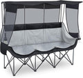3 Person Camping Chair with Canopy Shade 700lbs Heavy Duty Oversized Beach Camping Chair with Thick Cushion Cup Holder and Carry Bag Foldable Portable Sofa for Lawn Beach Outdoor(Black)