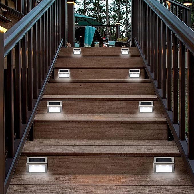 Solar Lights Outdoor Waterproof Deck Light Solar Stair Lights Outside LED Step Lighting Stainless Steel for Paths Patio Garden Yard Pack of 6