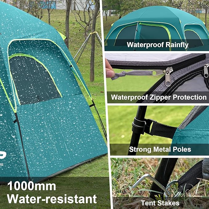 CAMPROS CP Upgraded 6/8 Person Camping Tents Waterproof Windproof Family Tent with Larger Mesh Windows &amp Door Double Layer Easy Set Up All-Season Dome Tent with Top Rainfly &amp Carry Bag