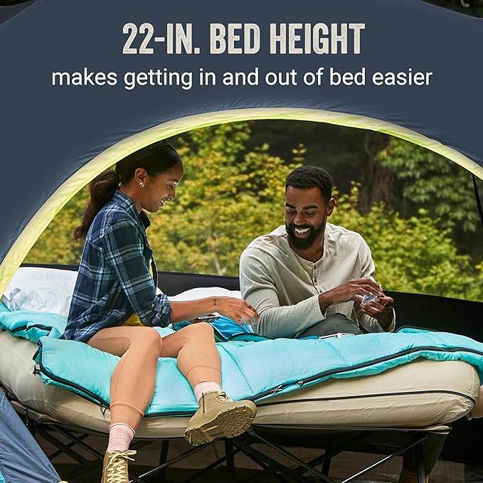 Coleman Queen-Size Airbed Cot Combination Folding Air Mattress with Steel Frame &amp Side Table Battery Pump Included Great for Camping Lounging Elevated Sleeping Guests &amp More