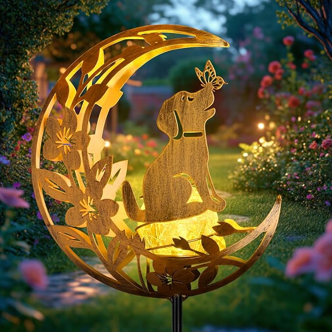 Lights Outdoor Decor Dog - Moon &amp Bird SolaGardenLights Waterproof Auto On/Off Pathway Lighting for Yard/Lawn/Patio Handcrafted Metal Solar-Stake-Lights for Outside Decorations
