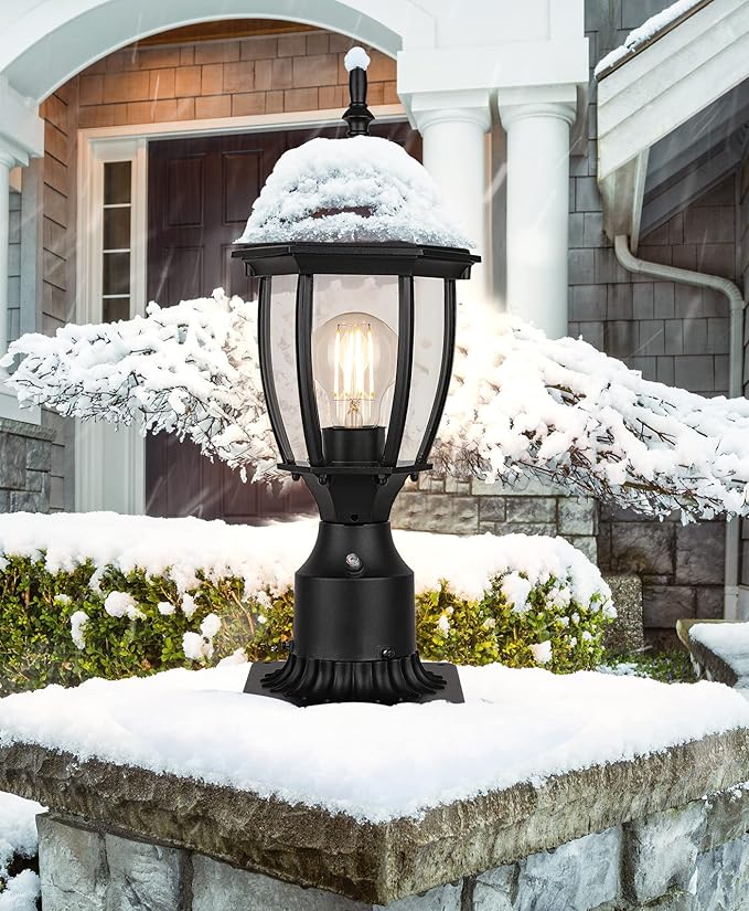 Hardwired 120V Dusk to Dawn Outdoor Post Light 2 Pack Waterproof Aluminum Pole Light Fixture with Pier Mount Base Exterior Lamp Post Lantern Head with Clear Glass for Garden Yard Patio Pathway
