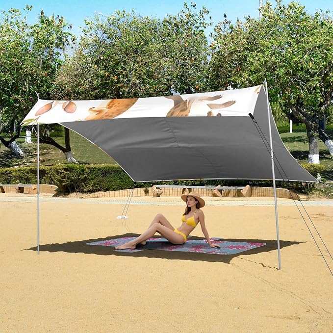 Cartoon Kangaroo Camping Sun Shelter Beach Tent Portable Beach Sun Shade Outdoor Canopy for Camping Trips Fishing Picnic