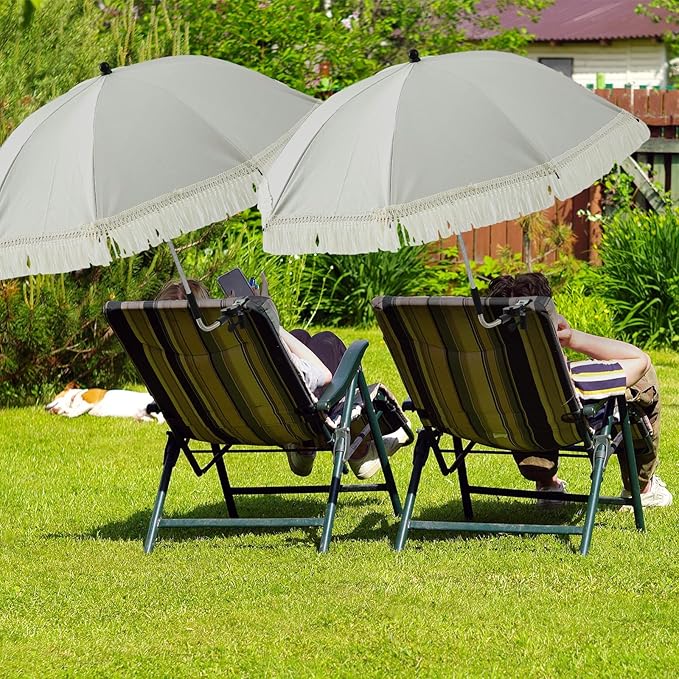 Buryeah 2 Pcs Automatic Chair Umbrella with Universal Clamp 44 UPF 50+ Portable Clamp on Beach Chair Adjustable Wheelchair Umbrella for Outdoor Patio Parasol