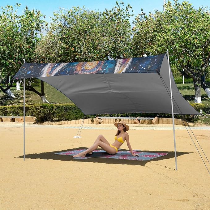 ALAZA Boho Llama Visionary Art Beach Tent Sun Shelter UPF50+ Protection Beach Shade Canopy w/ 4 Sandbags for Outdoor Camping Fishing Backyard Fun Picnic 10x9 ft