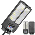Solar Street Light with Pole Solar Street Lights Outdoor Waterproof Dusk to Dawn 7000K LED Security Flood Light with Motion Sensor and Remote Control for Pathway Entryway &amp Yard