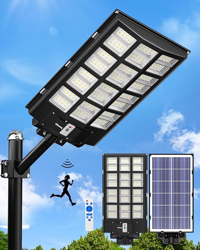 Ofuray Solar Street Lights OutdoorSolar Security Flood Lights Parking Lot Lights Commercial Dusk to Dawn 6500k Waterproof Led with Remote Control Motion for StreetCourtBarn (Of-5600W 560000Lm)