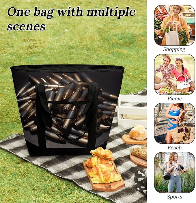 Insulated Shopping BagLarge Reusable Cooler Bags Bullet Printed Foldable Shopping BagTravel Waterproof Shoulder Bag