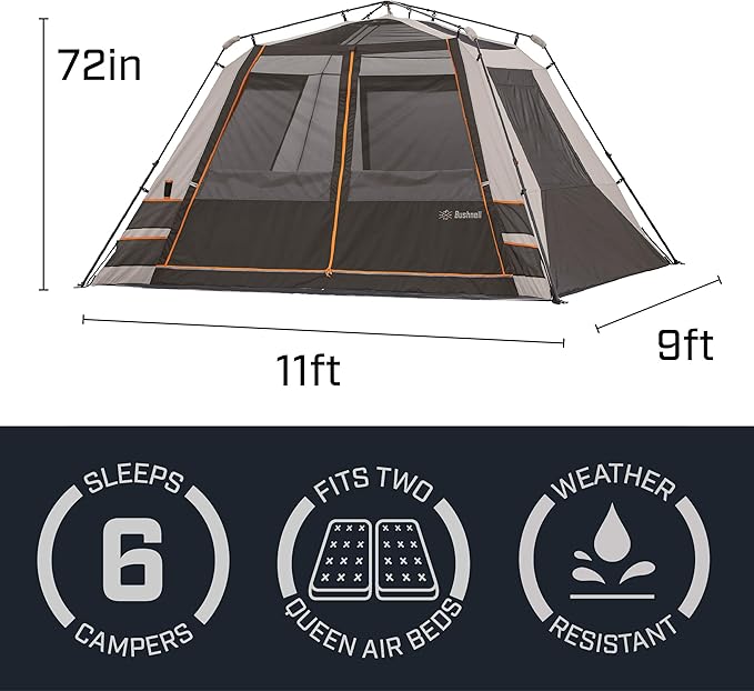 Bushnell Instant Tent | 6 Person / 9 Person / 12 Person Shield Series Instant Tents Cabin Design Perfect for 3 Season Family Camping Hunting and Fishing with Fast Setup | Instant Tents Cabin Design