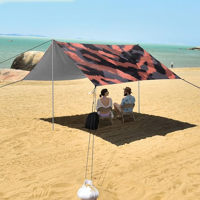 Bolaz Beach Canopy Tent Sun Shade9'×10.5' Large Family Beach Shade UPF50+- Outdoor Shade for Camping Trips FishingHi_0tiger Print Pattern