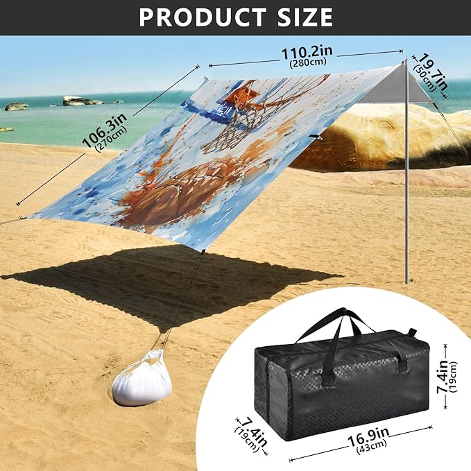 ALAZA Basketball Basket Watercolour Beach Tent Sun Shelter UPF50+ Protection Beach Shade Canopy w/ 4 Sandbags for Outdoor Camping Fishing Backyard Fun Picnic 10x9 ft